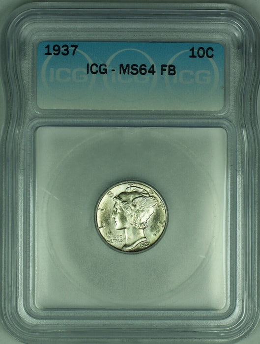 1937 Mercury Silver Dime 10c Coin ICG MS-64 (FSB) (Looks Better)  (53A)