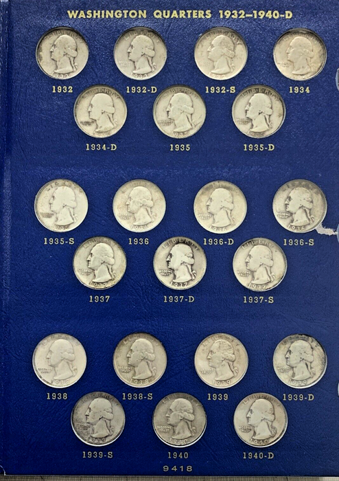1932-1964 Washington Silver Quarter Complete Set-Whitman Deluxe Coin Album (P)