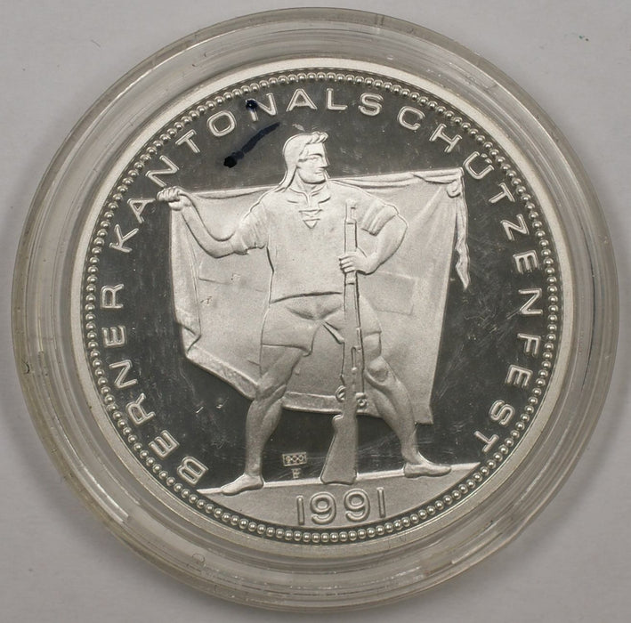 1991 Switzerland Proof Bern Shooting Festival 50 Francs Silver Coin (JA)