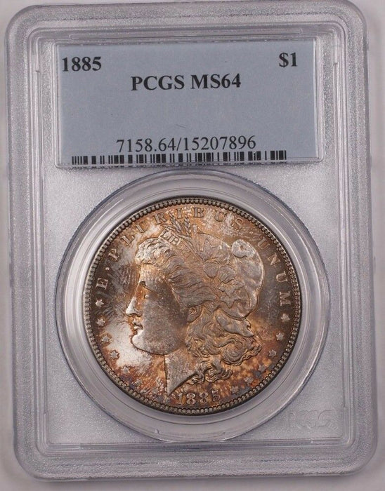1885 US Morgan Silver Dollar Coin $1 PCGS MS-64 Very Nicely Toned BR4 B