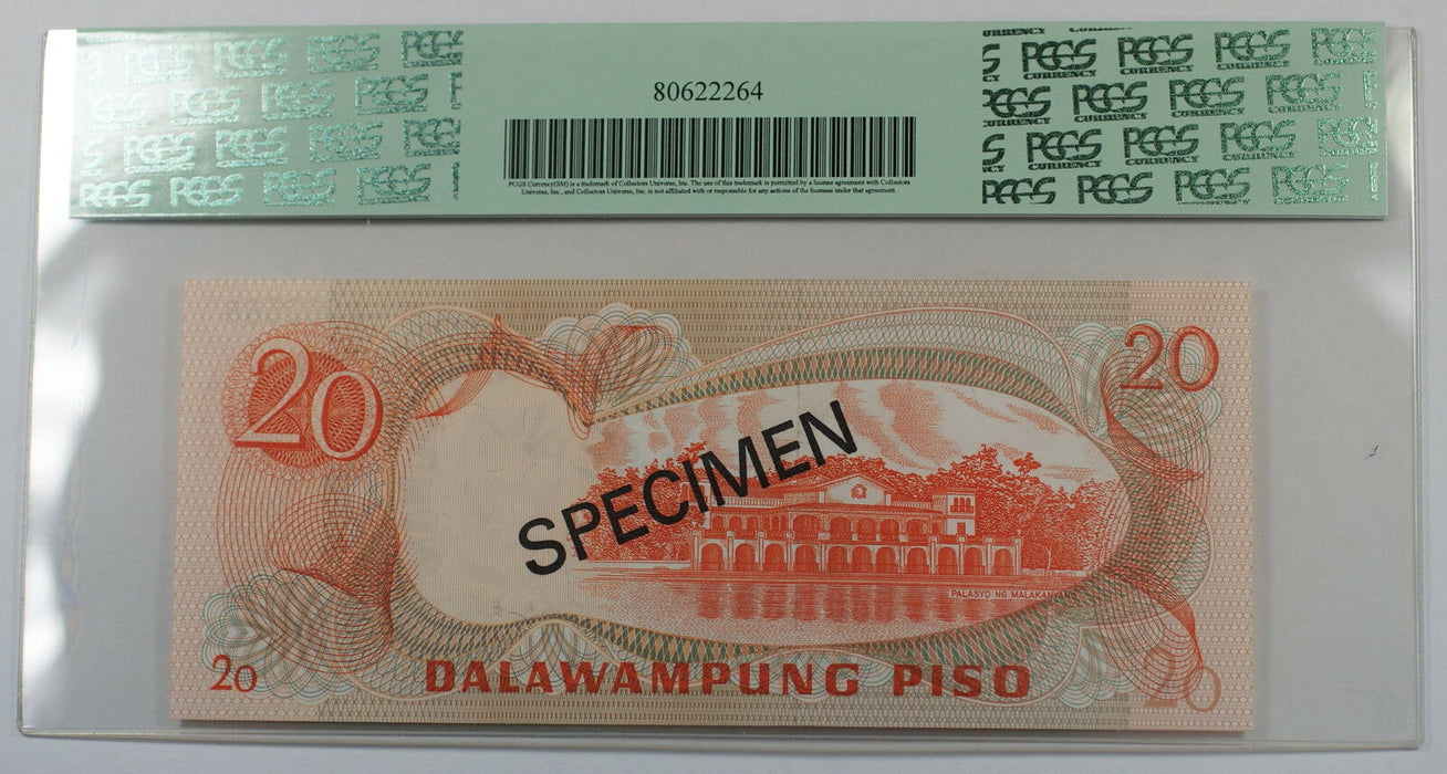 (1978) Philippines 20 Piso Specimen Note SCWPM# 162a-CS1 PCGS 66 PPQ Gem New