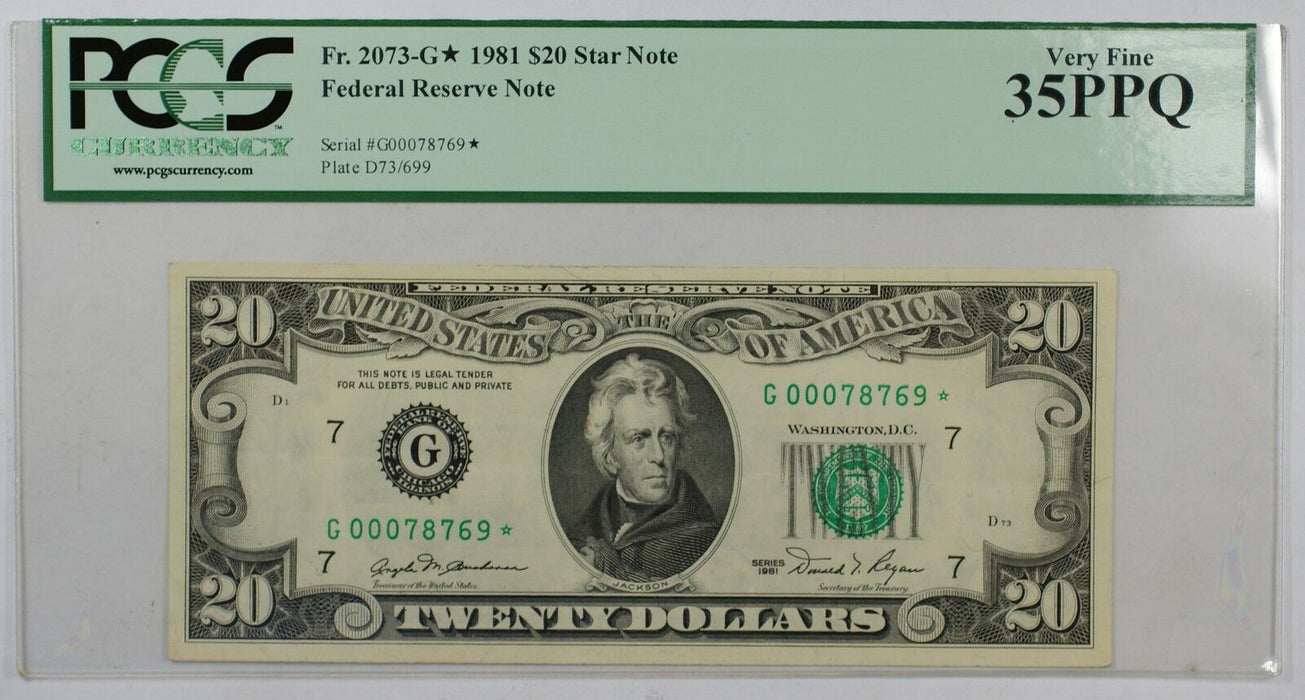 1981 $20 Ferderal Reserve Note Fr. 2073-G Star Note PCGS VF-35PPQ