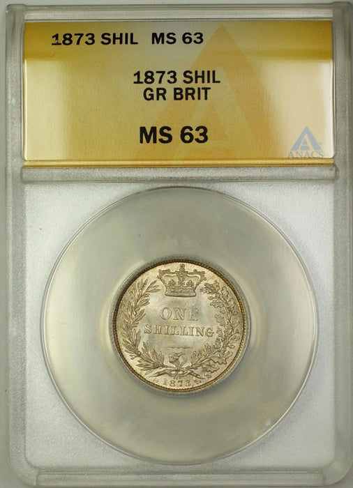 1873 Die 118 Great Britain 1S Shilling Silver Coin ANACS MS-63