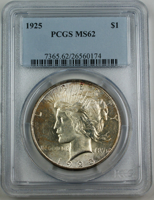 1925 Peace Silver Dollar Coin, PCGS MS-62 Lightly Toned