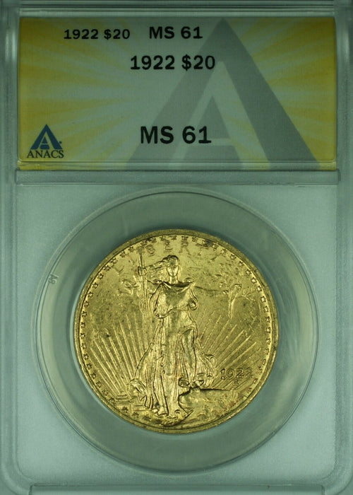 1922 St. Gaudens $20 Double Eagle Gold Coin ANACS MS-61