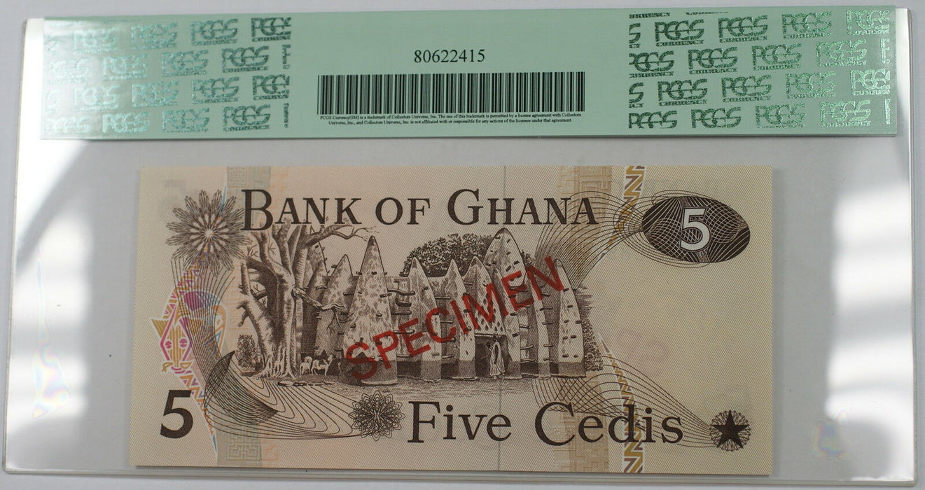 2.1.1977 Bank of Ghana 5 Cedis Specimen Note SCWPM# 15b-CS1 PCGS 66 PPQ Gem New