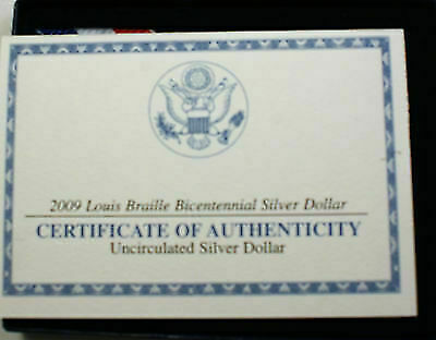2009 Louis Braille Commemorative Silver Brilliant Uncirculated Dollar $1 Coin