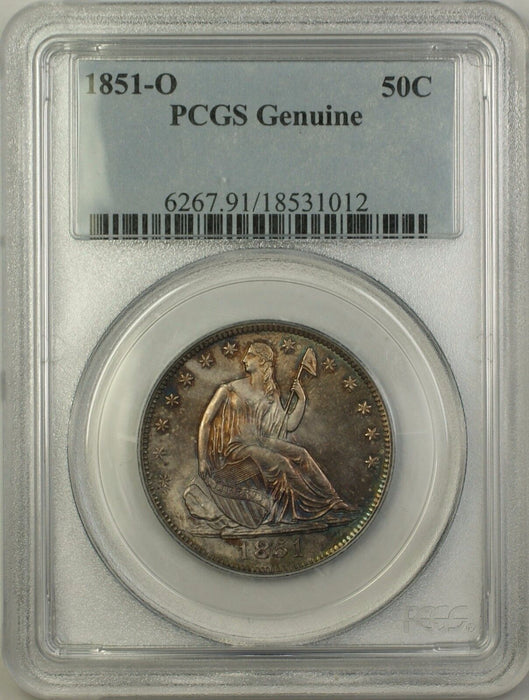 1851-O Seated Liberty Half 50c Coin PCGS Genuine Very Ch Near Gem Full Strike TW