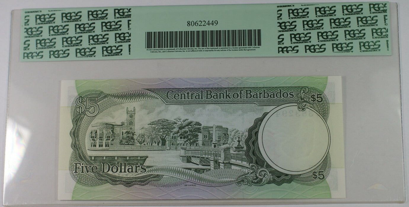 (1975) Barbados Central Bank 5 Dollar Note SCWPM# 32a PCGS 67 PPQ Superb Gem New