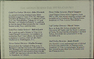 1991 Proof & Uncirculated Mount Rushmore Anniversary Gold & Silver 6 Coin Set