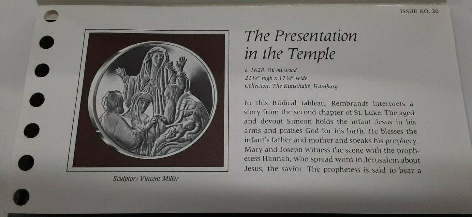 Franklin Mint Genius/Rembrandt PR .925 Silver Medal-Presentation/Temple in Card