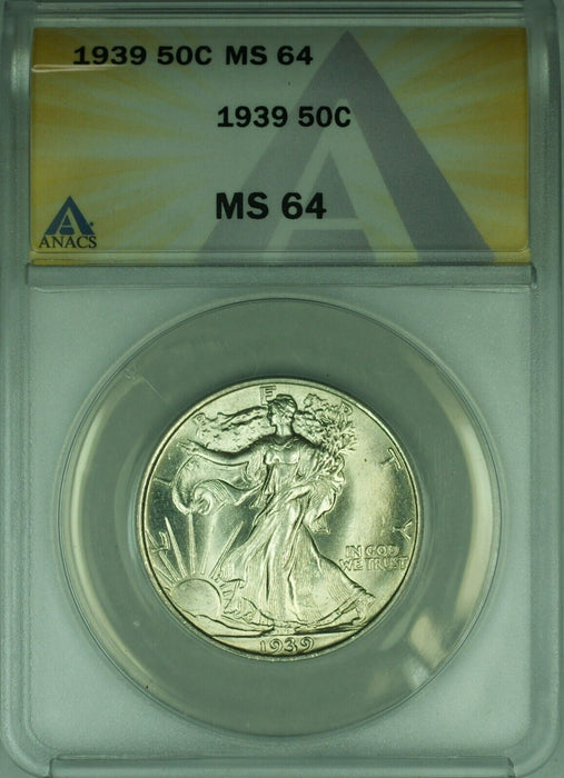 1939 Walking Liberty Silver Half Dollar 50c ANACS MS-64  (44A)