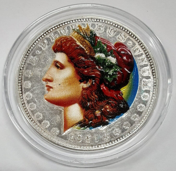 1921-D Morgan Silver Dollar With Colorized Liberty in Capsule and Case