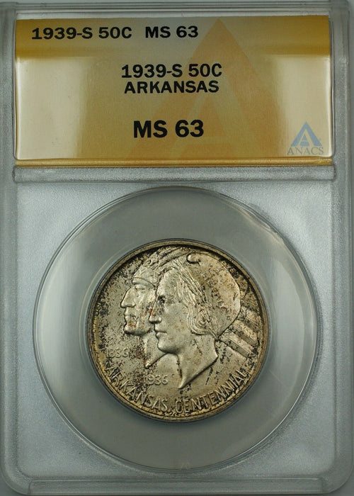 1939-S Arkansas Silver 50c Commemorative ANACS MS-63 (Better Coin) Toned DGH
