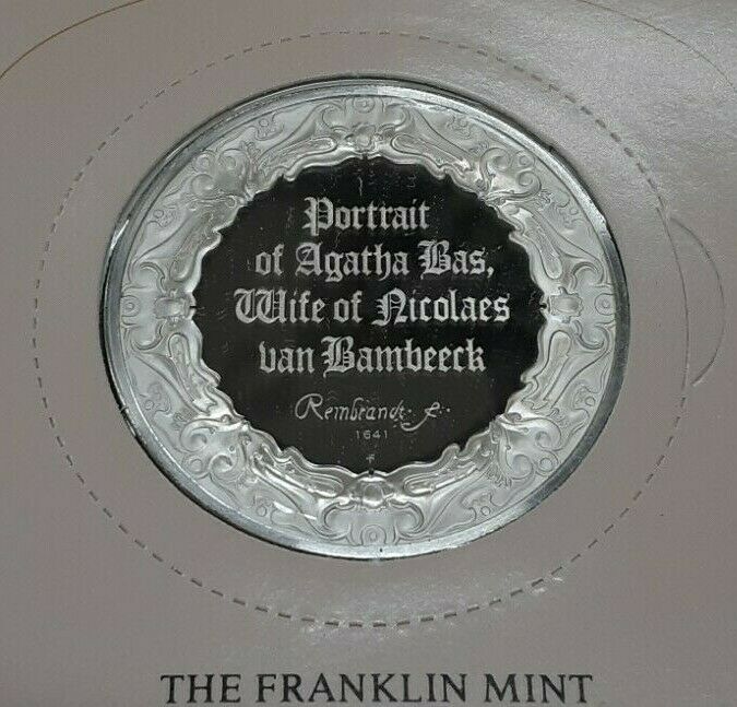 Franklin Mint Genius/Rembrandt PR .925 Silver Medal-Portrait Agatha Bas in Card