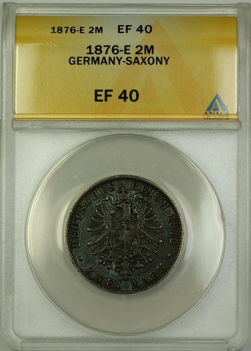 1876-E Germany Saxony Silver 2M Two Marks Coin ANACS EF-40