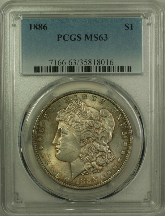 1886 Morgan Silver Dollar $1 Coin PCGS MS-63 Toned (10B)