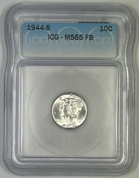 1944-S Mercury Silver Dime 10c Coin ICG MS 65 FB (54) A
