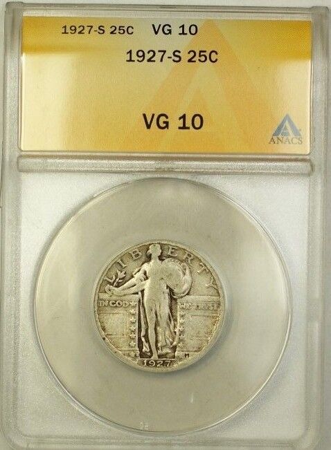 1927-S Standing Liberty Silver Quarter 25c Coin ANACS VG-10 (A)