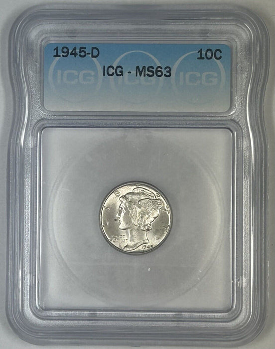 1945-D Mercury Silver Dime 10c Coin ICG MS 63 (Near FB) (54) C