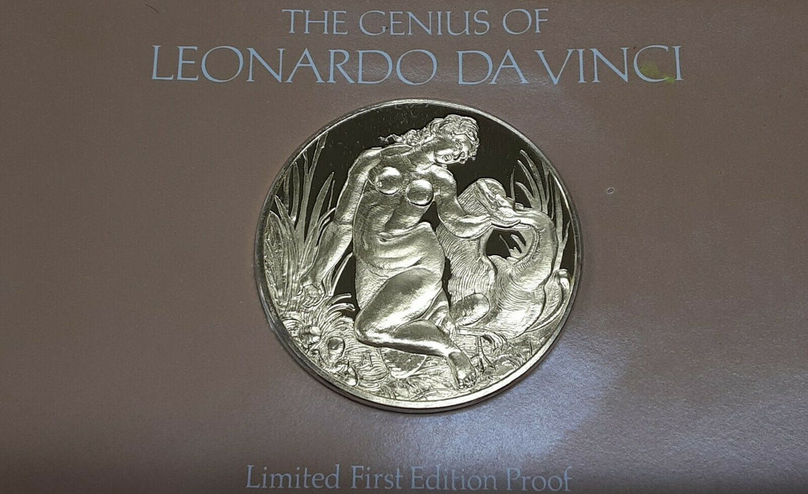 Franklin Mint Genius/DaVinci PF Gold Plated .925 Silver Medal- Kneeling Leda