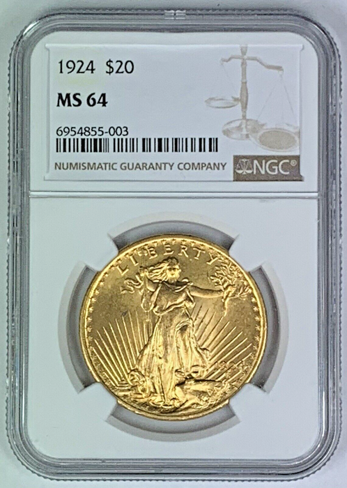 1924 $20 Saint Gaudens Double Eagle Gold Coin NGC MS 64 (A)