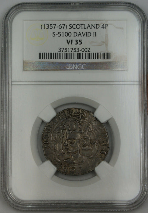1357-67 Scotland Fourpence Groat Silver Coin S-5100 David II NGC VF-35 AKR