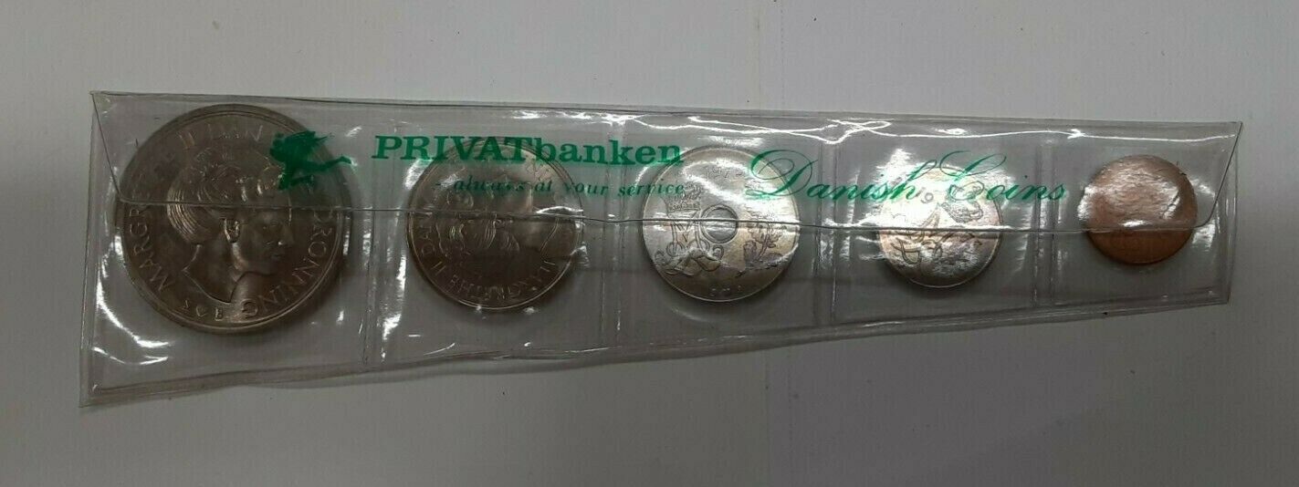 1975 Denmark 5 Coin Uncirculated Set in Privat-Banken Sleeve