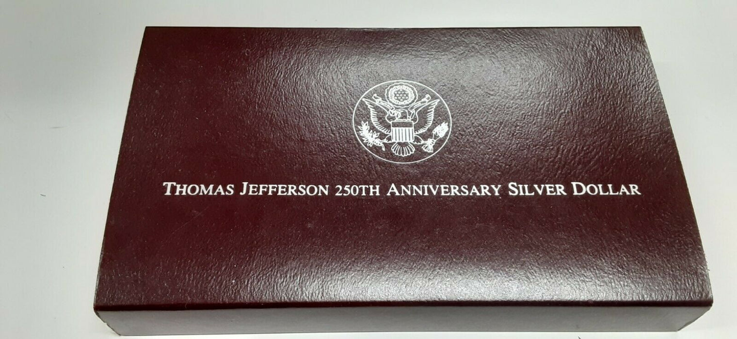 1993-P Jefferson 250th Anniversary Commemorative UNC Silver Dollar Coin W/OGP