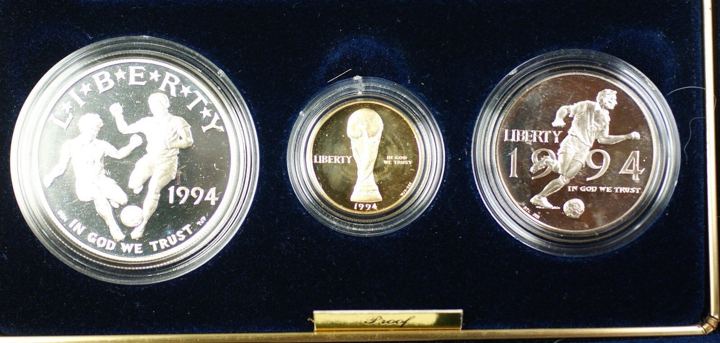 1994-W & S Gold $5 Silver $1 50 Cents World Cup Commem 3 Coin Proof Set in OGP