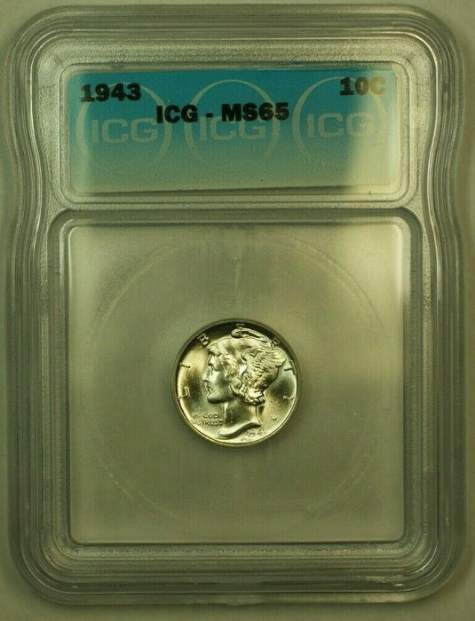 1943 Silver Mercury Dime 10c Coin ICG MS-65 F