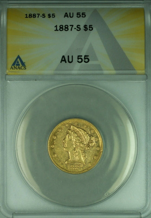 1887-S Liberty Head Half Eagle $5 Gold Coin ANACS AU-55
