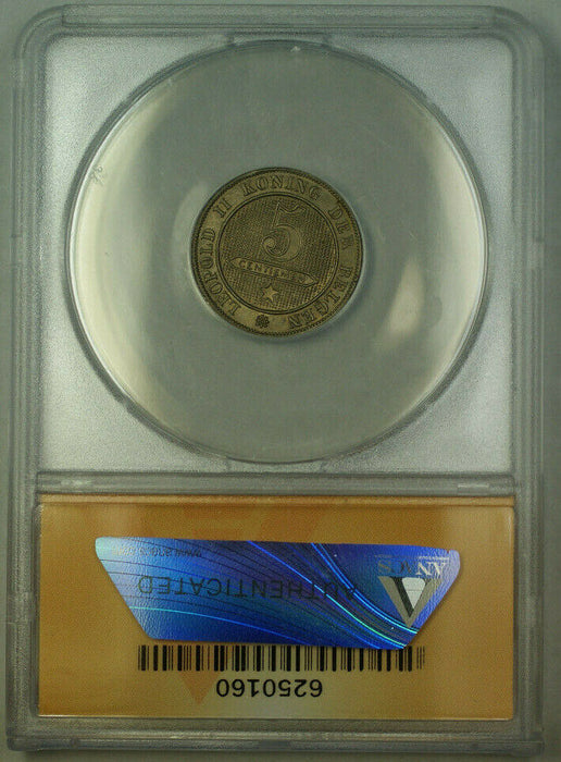 1895 Belgium 5 Cents Flemish Coin ANACS AU-58