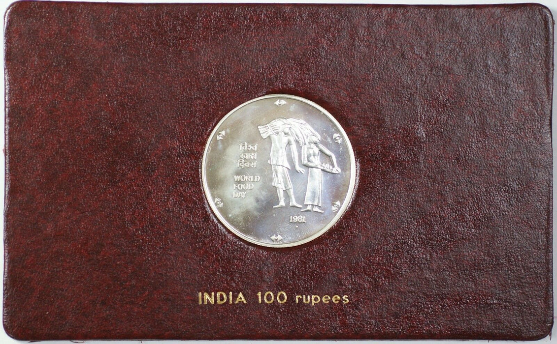 1981 FAO World Food Day October 16 Album Insert, India 100 Rupees Coin, Silver
