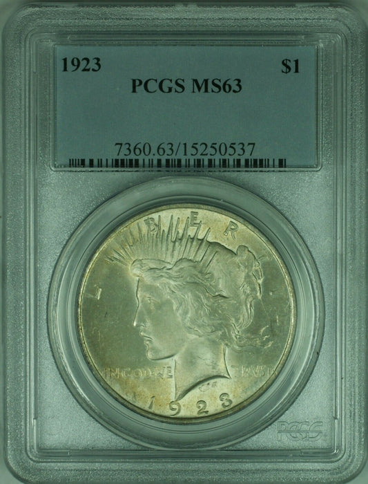 1923 Peace Silver Dollar $1 Coin PCGS MS-63 Better Coin/Lightly Toned (34-N)