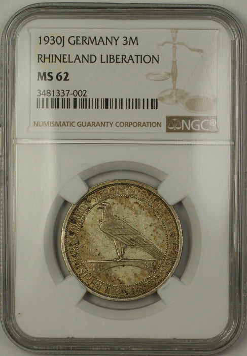 1930J Germany Rhineland Liberation 3M Three Marks Silver Coin NGC MS-62