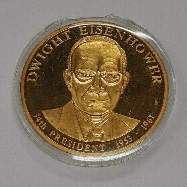 Dwight Eisenhower American Mint Gold Plated Trial Dollar Commemorative in W/COA