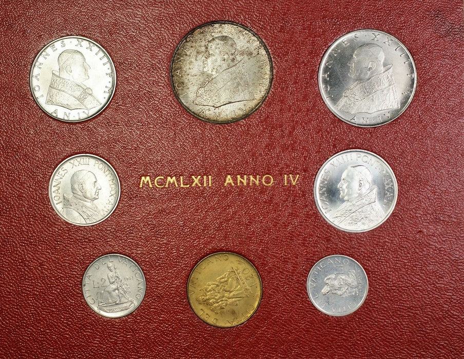 1962 Vatican State 8 Piece UNC Mint Set Pope John Paul 23rd with Silver Coin