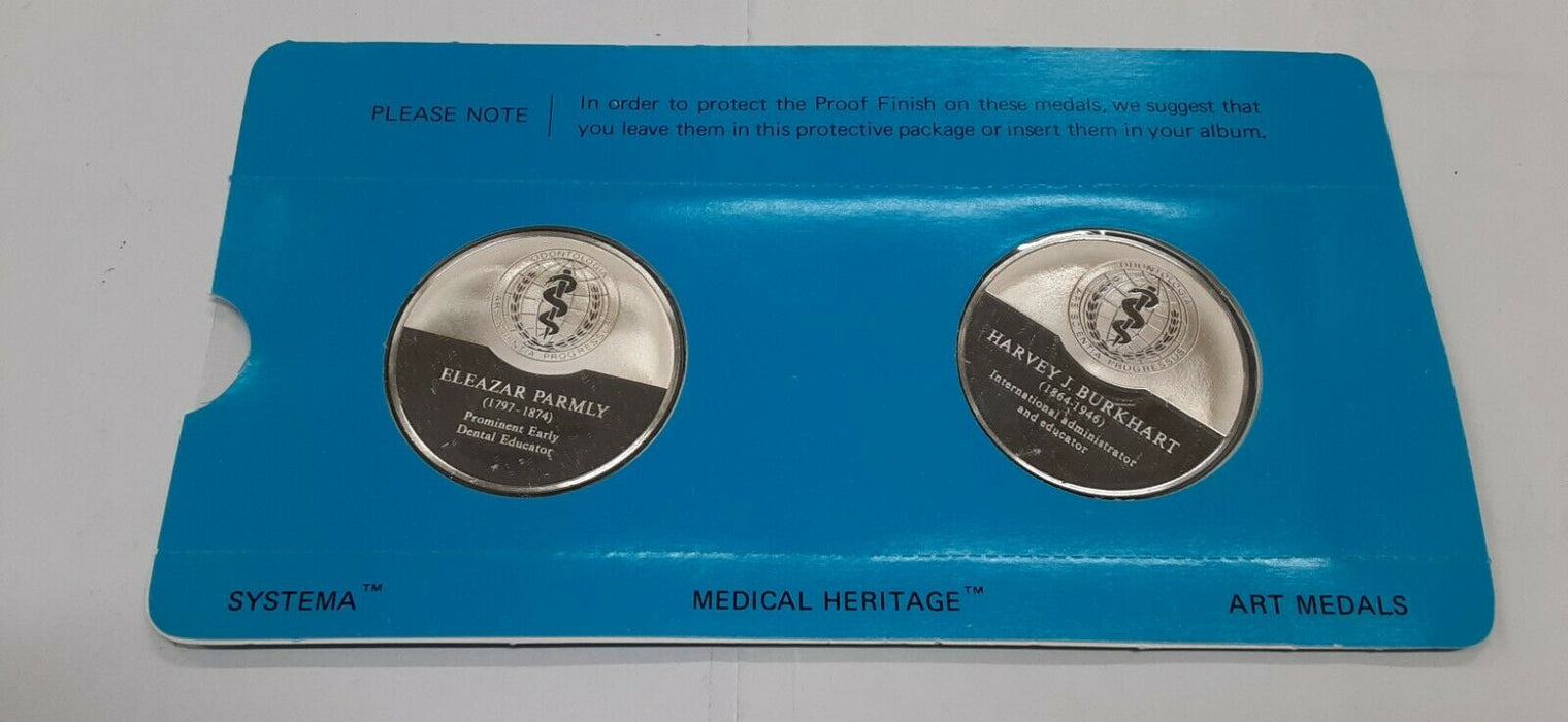 History of Dentistry .925 Silver PF Medals Franklin Mint- E.Parmly/H.Burkhart