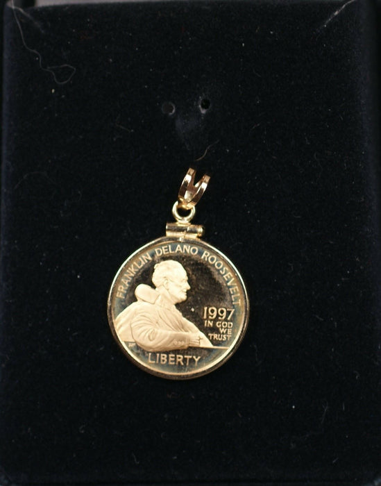 1997 Franklin Deleno Roosevelt FDR Bezel is 14k 9.7g  Proof Pendant Coin