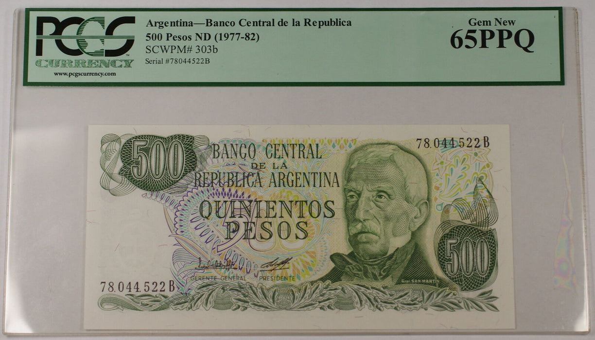 (1977-82) Argentina 500 Pesos Note SCWPM# 303b PCGS 65 PPQ Gem New