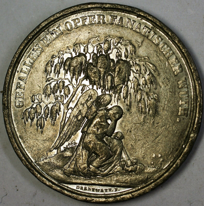 1792-1848 General V Auerswald German Death Angel White Pewter Angel Medal