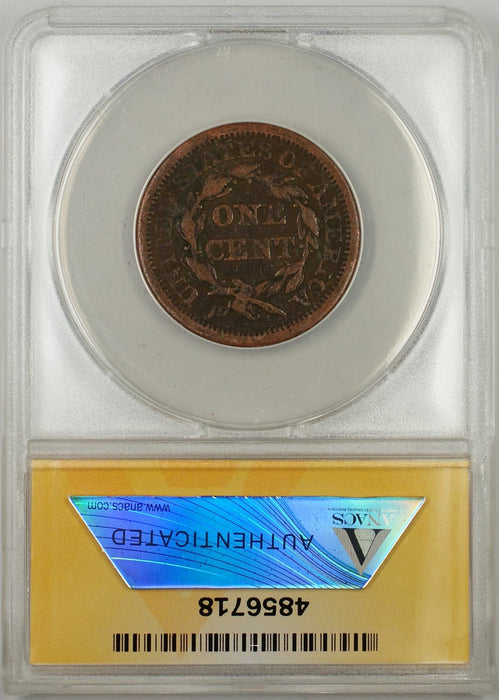1853 Braided Hair Large Cent 1C Coin ANACS F 15 Details Corroded