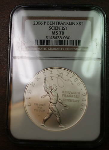 2006 Ben Franklin Scientist Silver Dollar NGC MS-70