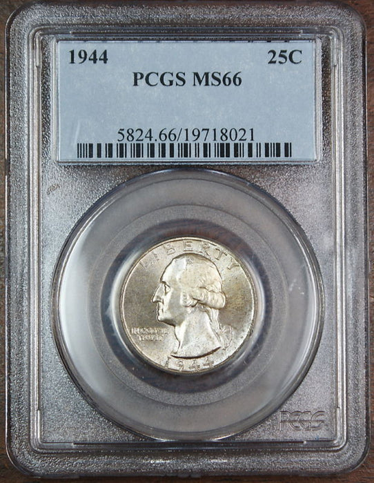 1944 Washington Quarter Coin, PCGS MS-66 Lightly Toned