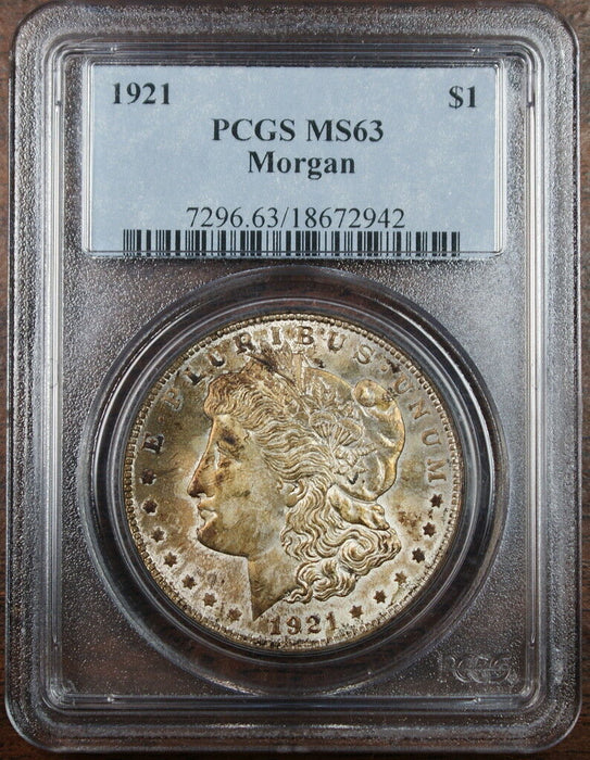 1921 Morgan Silver Dollar Coin, PCGS MS-63 Toned