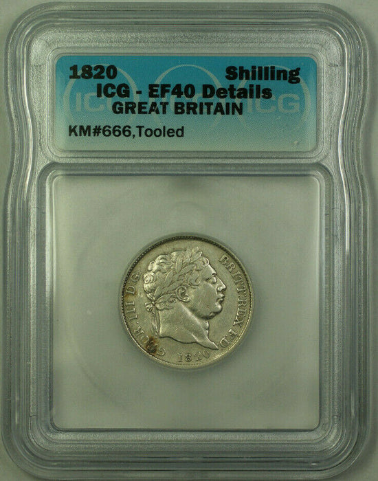 1820 Great Britain Silver Shilling George III ICG EF-40 Tooled Details KM#666