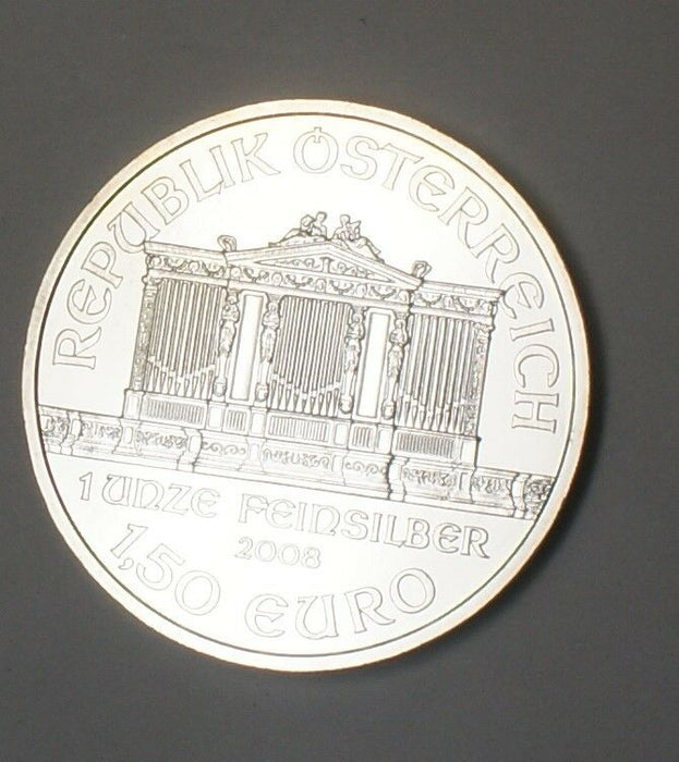 2008 1.50 Euros Austrian Republic 999 Fine Silver Weiner Philharmoniker Coin