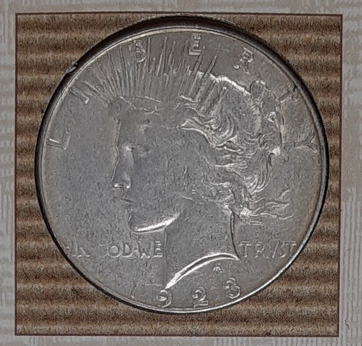 1923-S Peace Silver Dollar Coin - Circulated in Info Card - See Photos