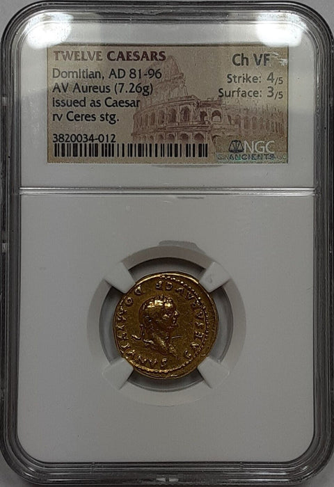 81-96AD Roman Empire Domitian AV Gold Aureus Coin  NGC Ch VF Str 4/5 Sur 3/5